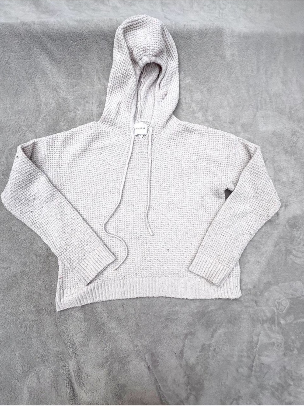 Pink Rose Scoop Neck Hoodie Sweater - Light Gray